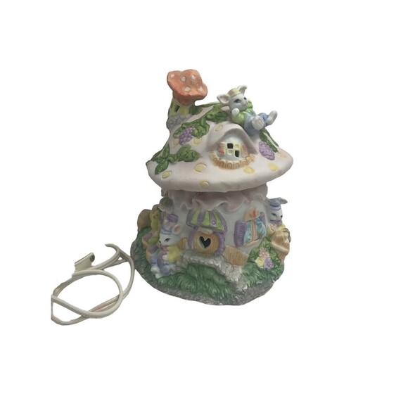 Lighted Ceramic Easter Light Lamp Bunny Rabbit House Night Light Lamp Mushroom - Picture 1 of 16